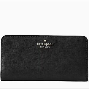 Kate Spade Black Refined Grain Leather Darcy Large Slim Bifold Wallet New w/ Tag